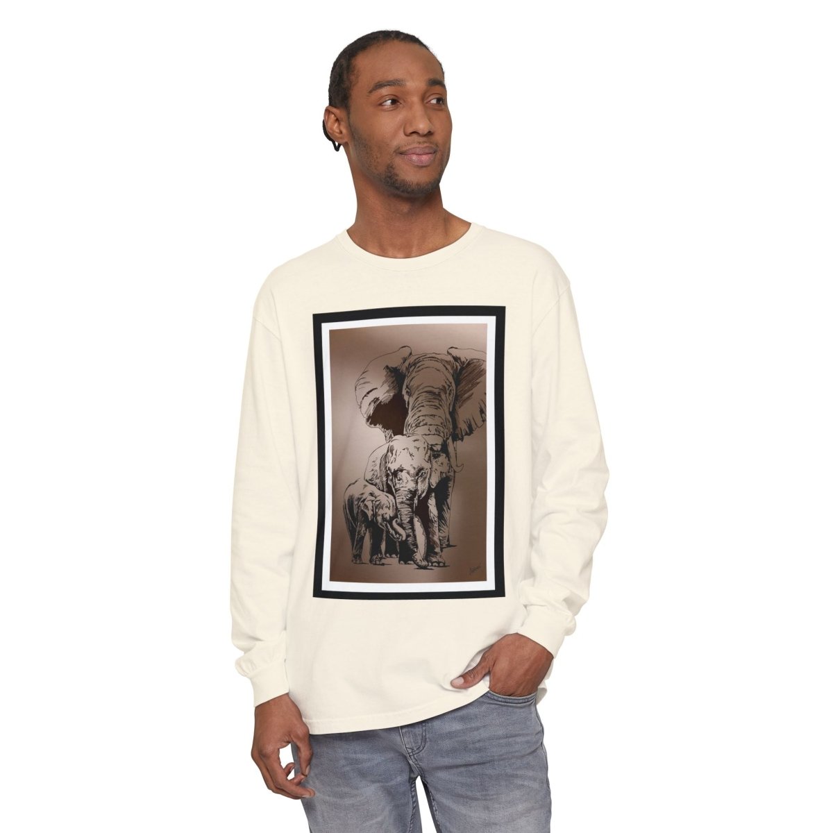 Eco - Friendly Elephant Art Long Sleeve T-Shirt for Animal Lovers - Curran Artworks