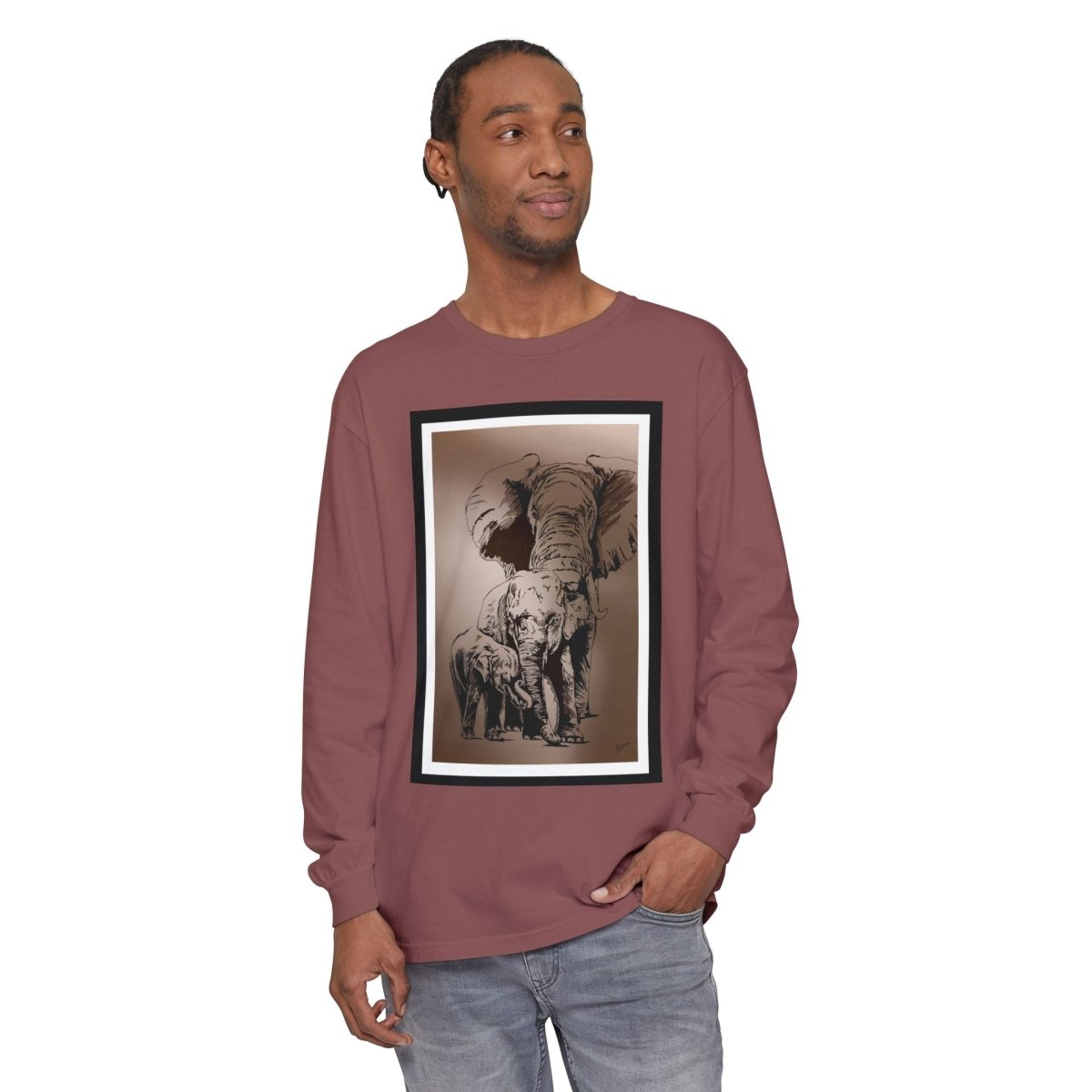 Eco - Friendly Elephant Art Long Sleeve T-Shirt for Animal Lovers - Curran Artworks