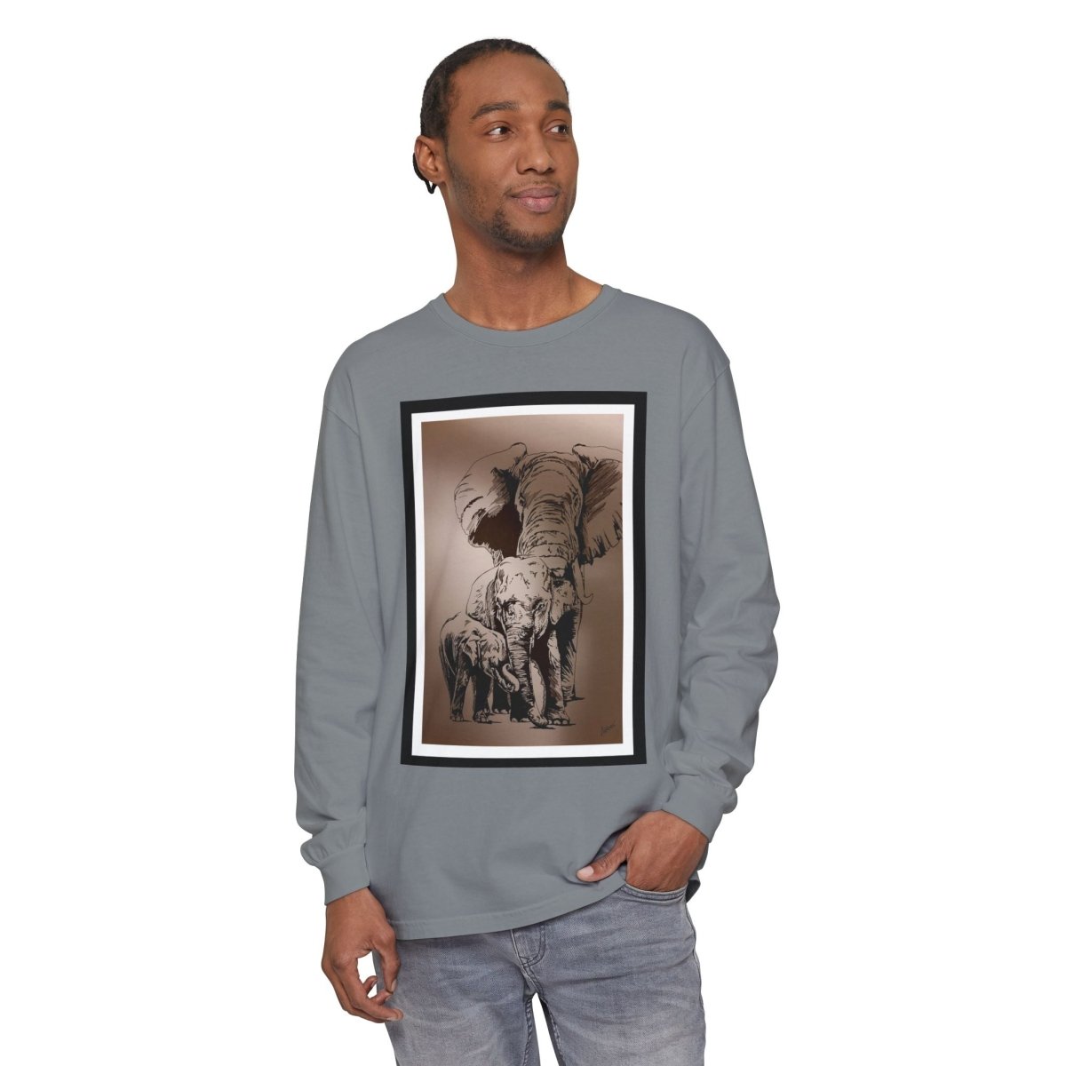 Eco - Friendly Elephant Art Long Sleeve T-Shirt for Animal Lovers - Curran Artworks