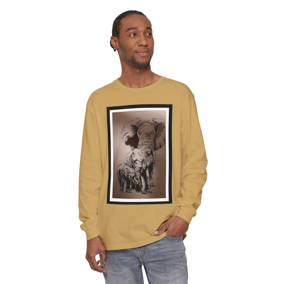 Eco - Friendly Elephant Art Long Sleeve T-Shirt for Animal Lovers - Curran Artworks