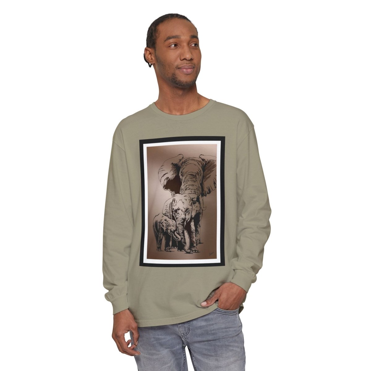 Eco - Friendly Elephant Art Long Sleeve T-Shirt for Animal Lovers - Curran Artworks