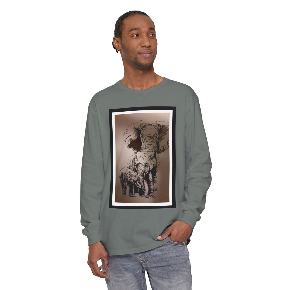 Eco - Friendly Elephant Art Long Sleeve T-Shirt for Animal Lovers - Curran Artworks