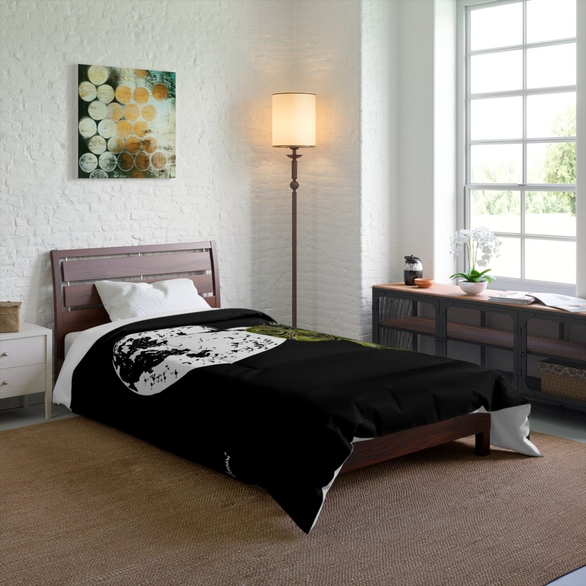 Eco - Friendly Moonlit Chameleon Comforter - Stylish Bedding for Nature Lovers - Curran Artworks