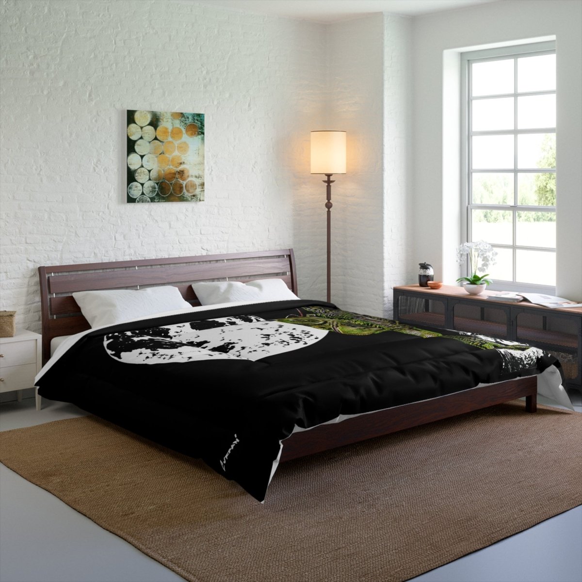 Eco - Friendly Moonlit Chameleon Comforter - Stylish Bedding for Nature Lovers - Curran Artworks
