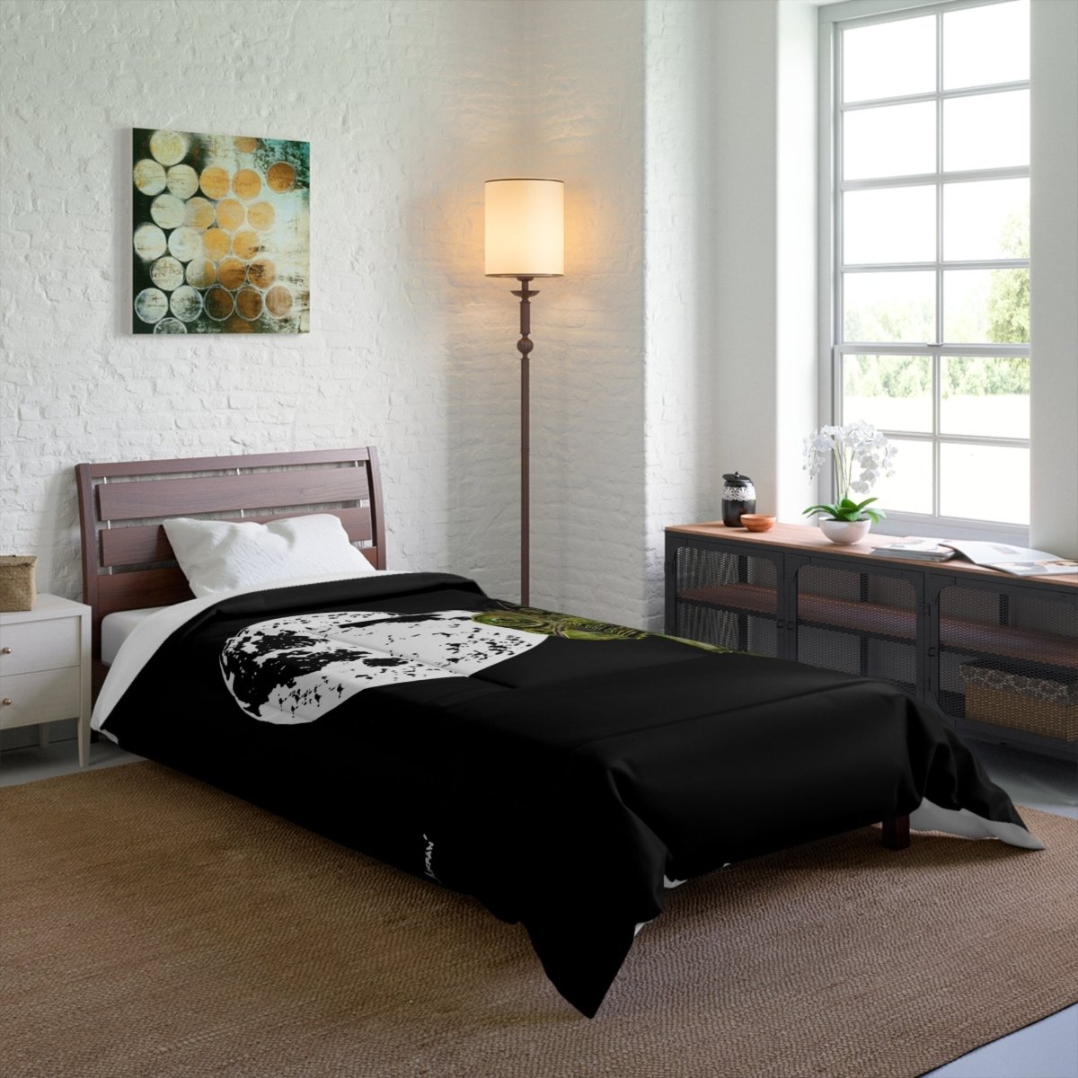 Eco - Friendly Moonlit Chameleon Comforter - Stylish Bedding for Nature Lovers - Curran Artworks