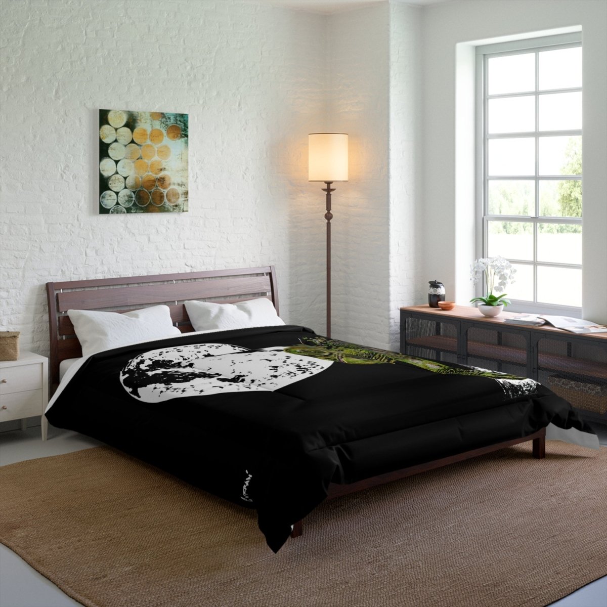 Eco - Friendly Moonlit Chameleon Comforter - Stylish Bedding for Nature Lovers - Curran Artworks