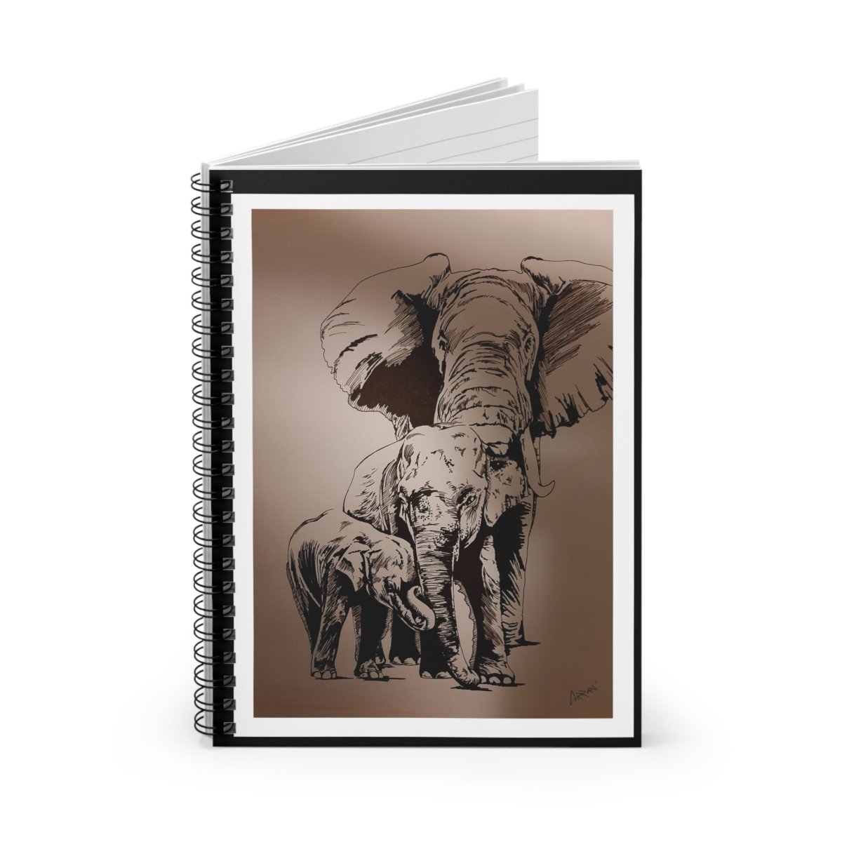 Elegant Elephant Family Spiral Notebook - Ruled Lines for Nature Lovers - Curran Artworks