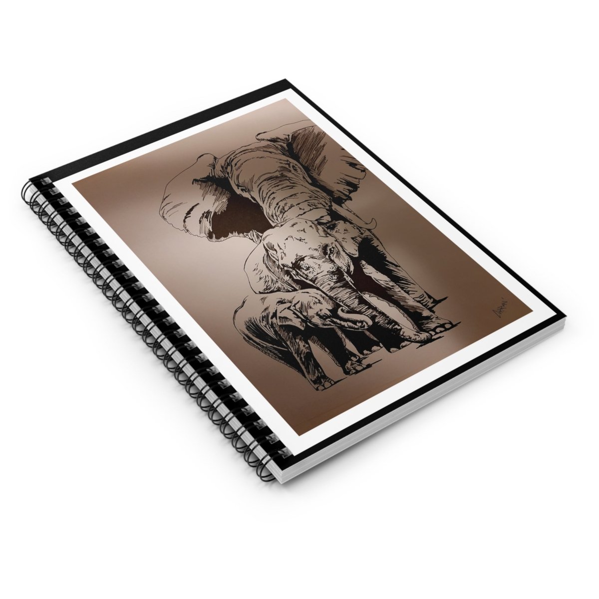 Elegant Elephant Family Spiral Notebook - Ruled Lines for Nature Lovers - Curran Artworks