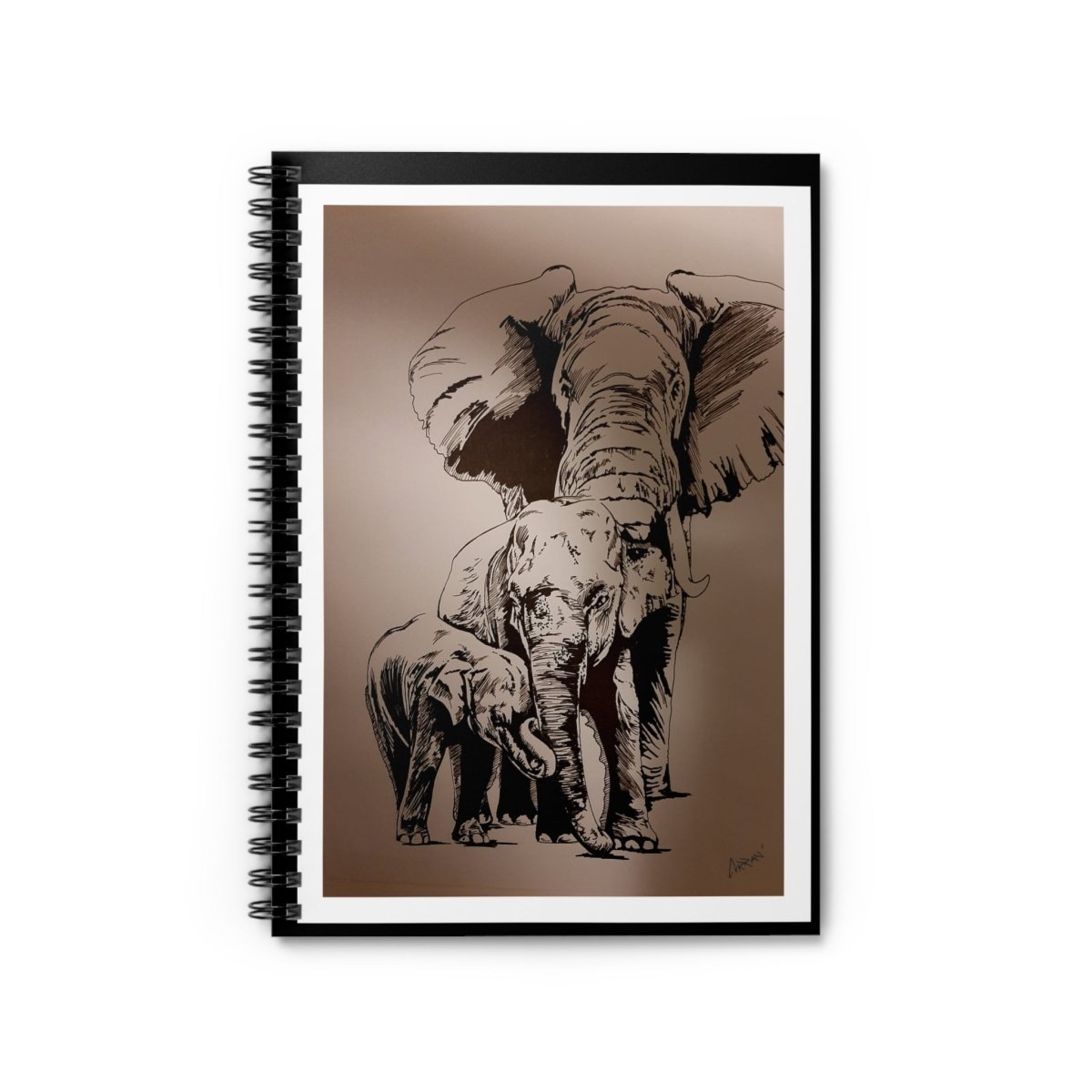 Elegant Elephant Family Spiral Notebook - Ruled Lines for Nature Lovers - Curran Artworks