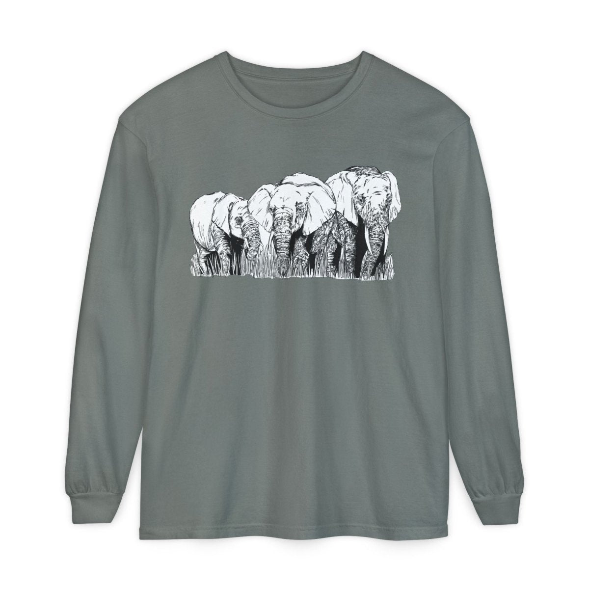Elephant Family Long Sleeve T-Shirt - Eco - Friendly Unisex Tee for Nature Lovers - Curran Artworks