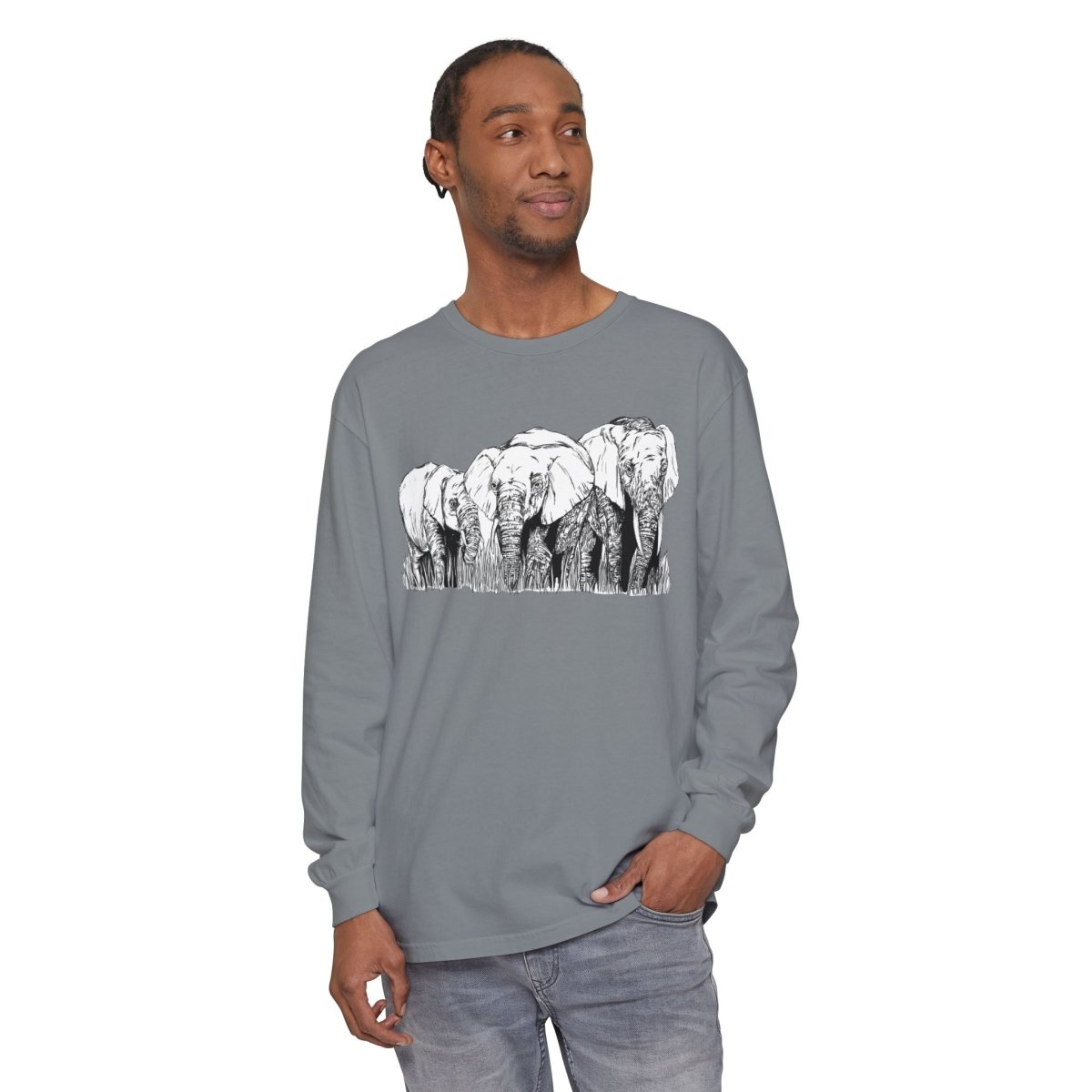 Elephant Family Long Sleeve T-Shirt - Eco - Friendly Unisex Tee for Nature Lovers - Curran Artworks