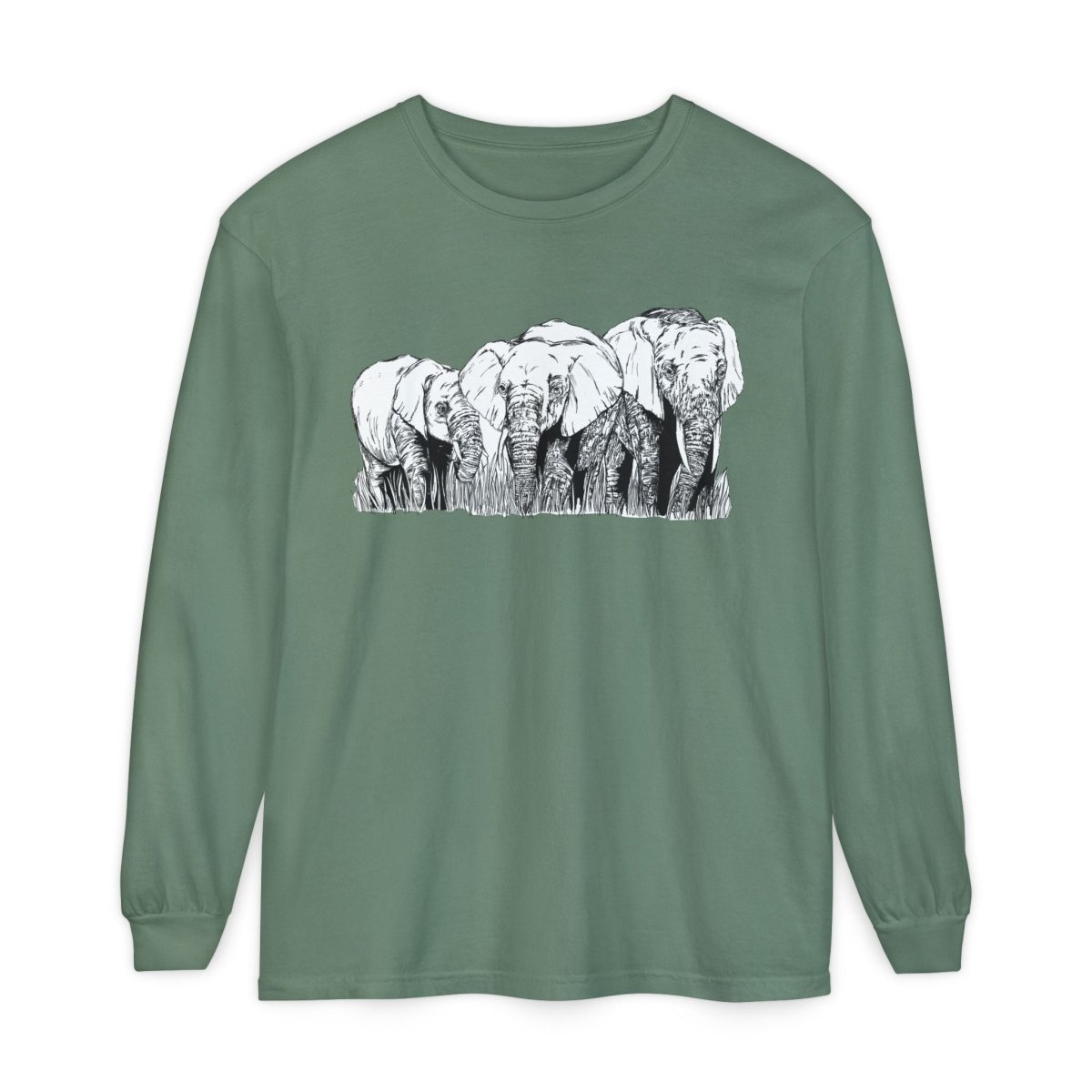 Elephant Family Long Sleeve T-Shirt - Eco - Friendly Unisex Tee for Nature Lovers - Curran Artworks
