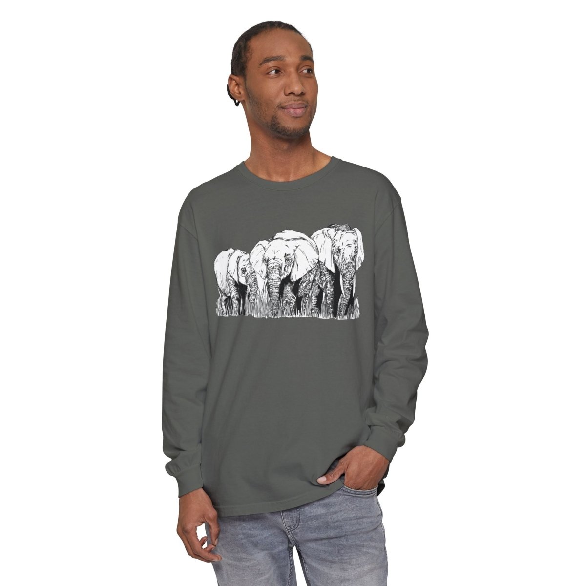 Elephant Family Long Sleeve T-Shirt - Eco - Friendly Unisex Tee for Nature Lovers - Curran Artworks