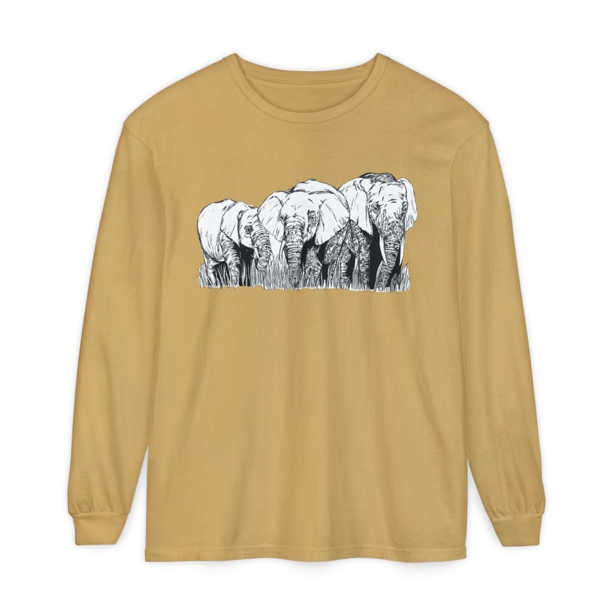 Elephant Family Long Sleeve T-Shirt - Eco - Friendly Unisex Tee for Nature Lovers - Curran Artworks