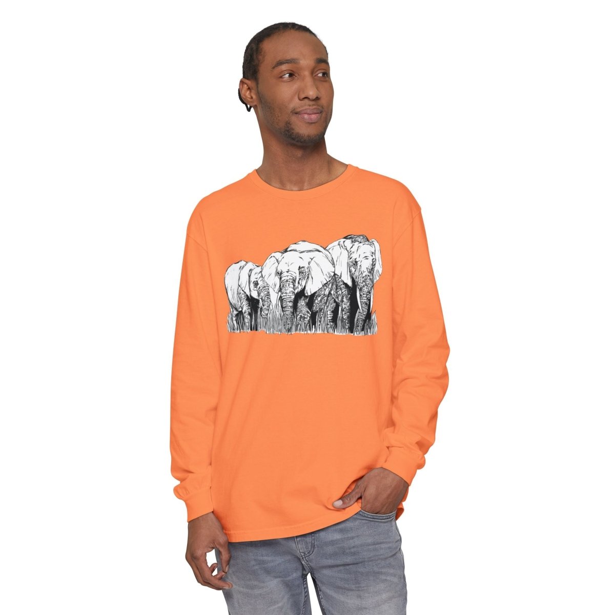 Elephant Family Long Sleeve T-Shirt - Eco - Friendly Unisex Tee for Nature Lovers - Curran Artworks