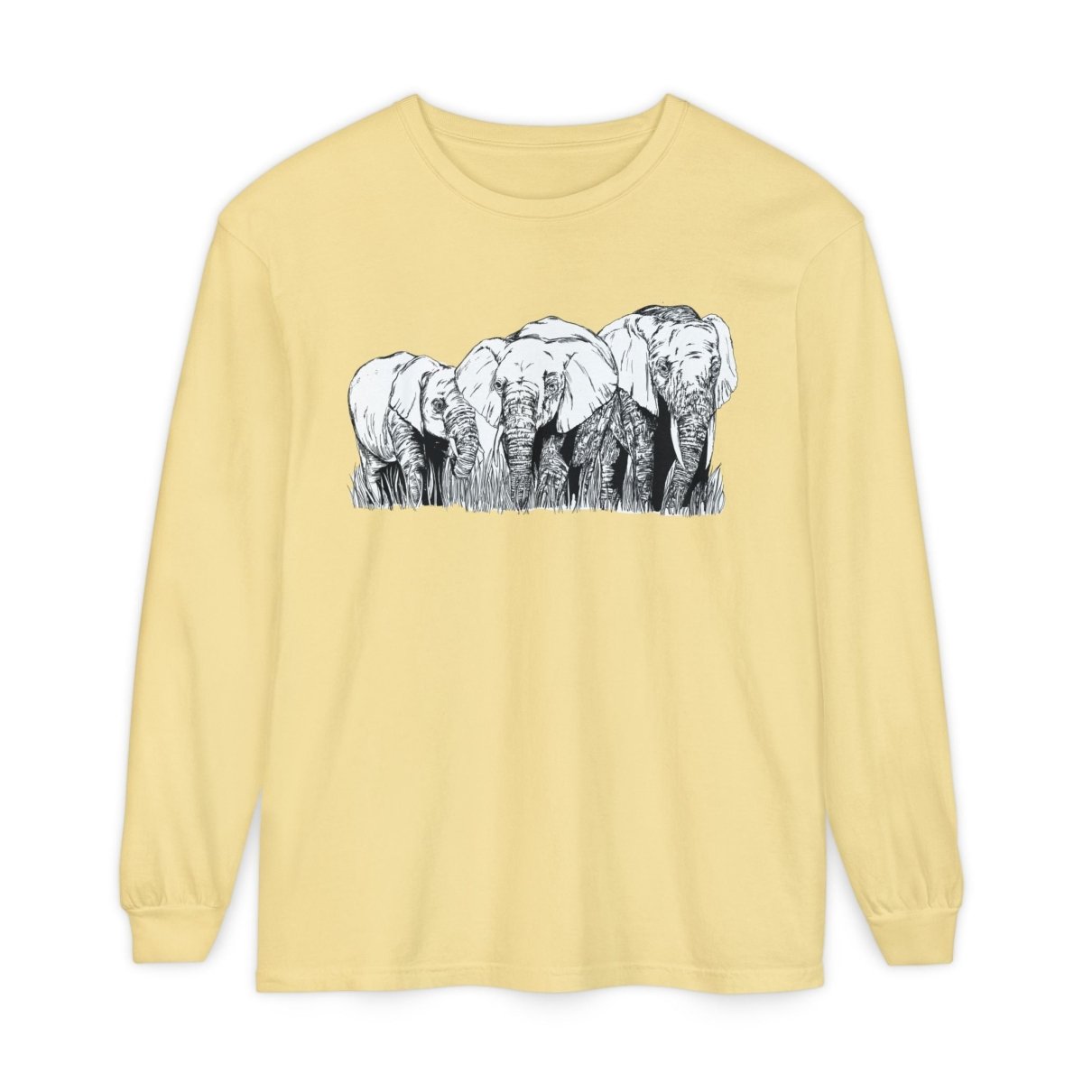 Elephant Family Long Sleeve T-Shirt - Eco - Friendly Unisex Tee for Nature Lovers - Curran Artworks