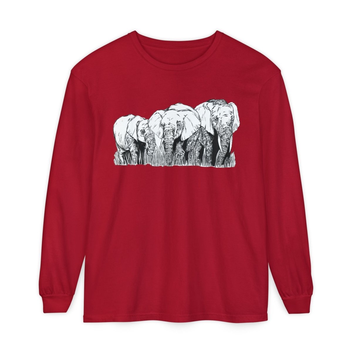 Elephant Family Long Sleeve T-Shirt - Eco - Friendly Unisex Tee for Nature Lovers - Curran Artworks