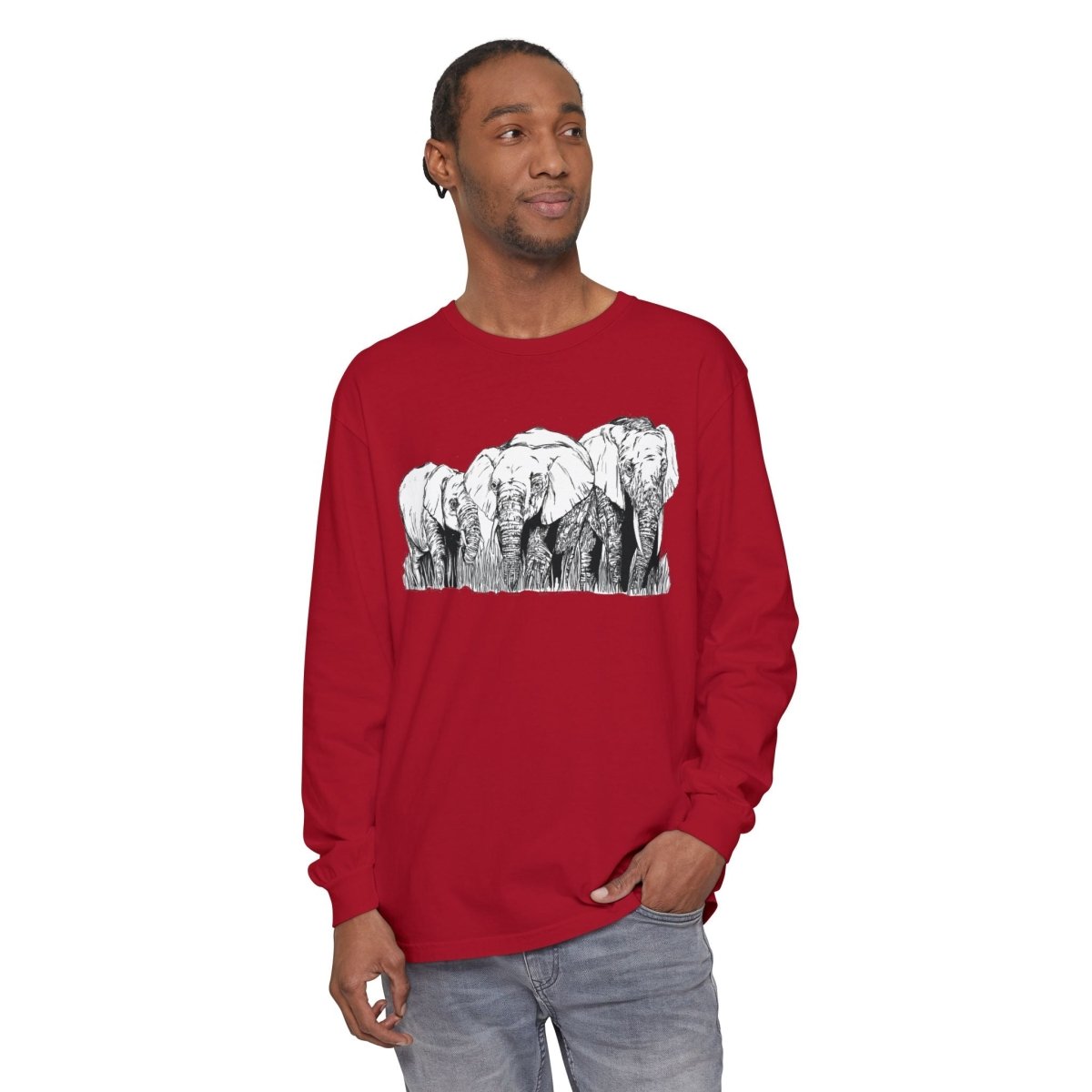 Elephant Family Long Sleeve T-Shirt - Eco - Friendly Unisex Tee for Nature Lovers - Curran Artworks