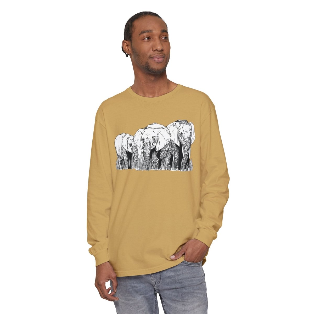 Elephant Family Long Sleeve T-Shirt - Eco - Friendly Unisex Tee for Nature Lovers - Curran Artworks