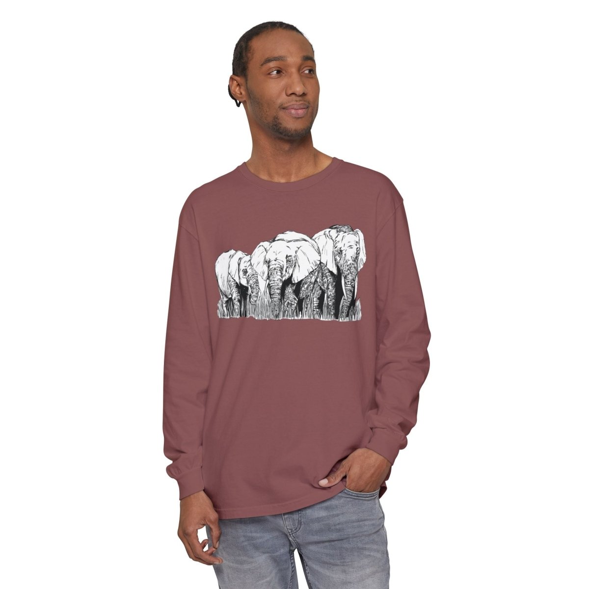Elephant Family Long Sleeve T-Shirt - Eco - Friendly Unisex Tee for Nature Lovers - Curran Artworks