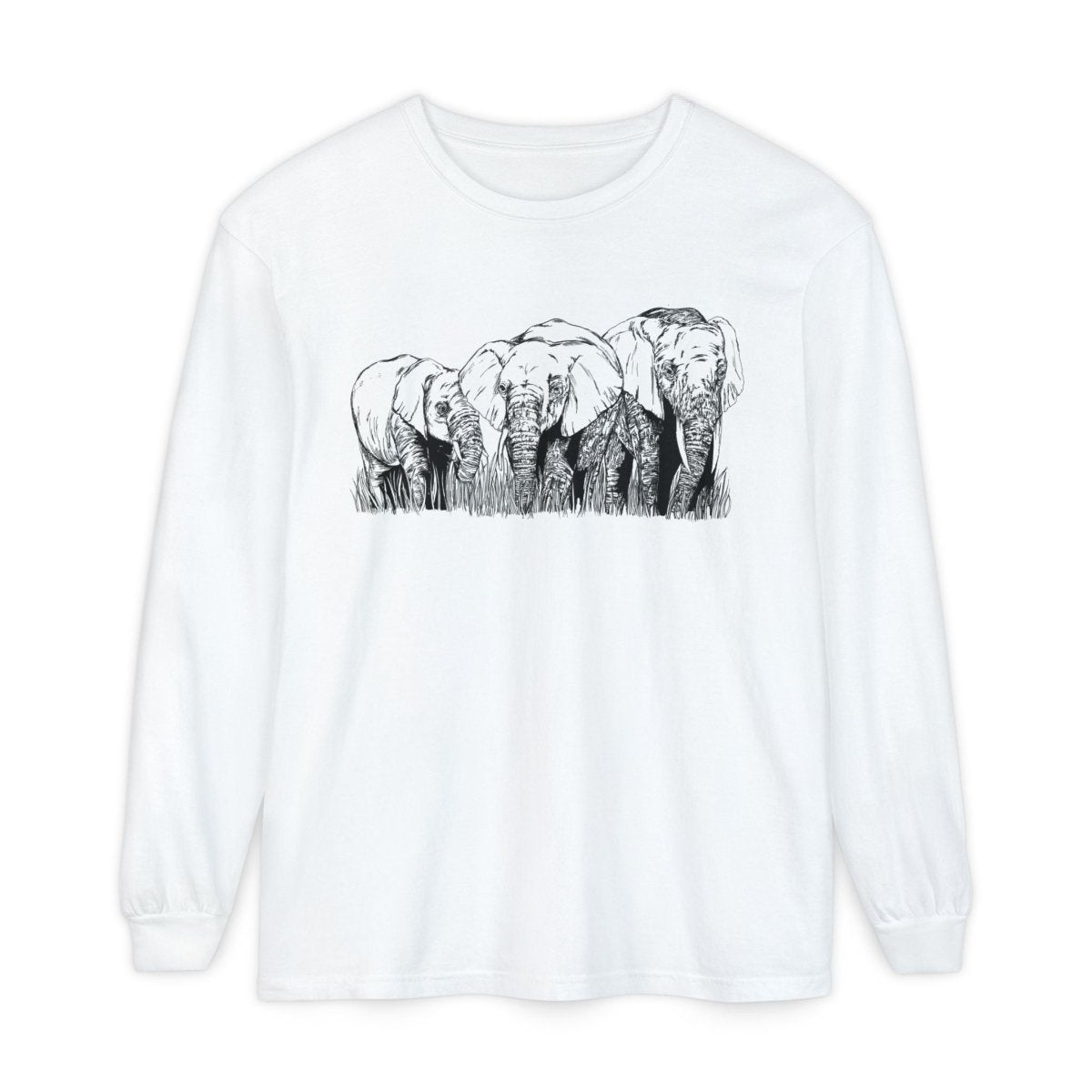 Elephant Family Long Sleeve T-Shirt - Eco - Friendly Unisex Tee for Nature Lovers - Curran Artworks