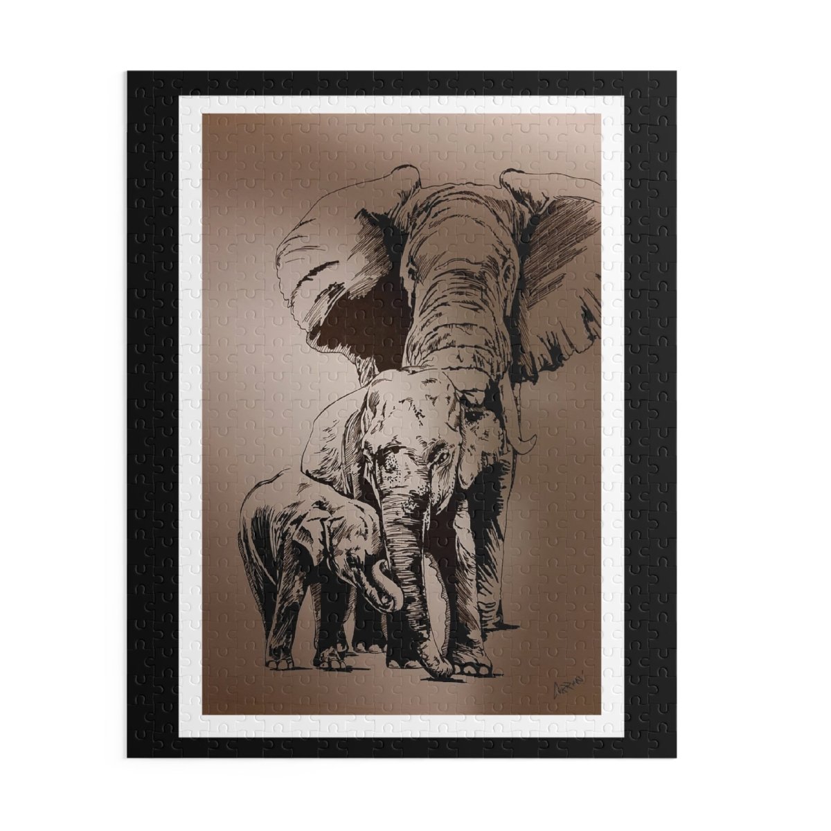Elephant Family Puzzle, Perfect for Wildlife Lovers & Family Game Nights - Curran Artworks