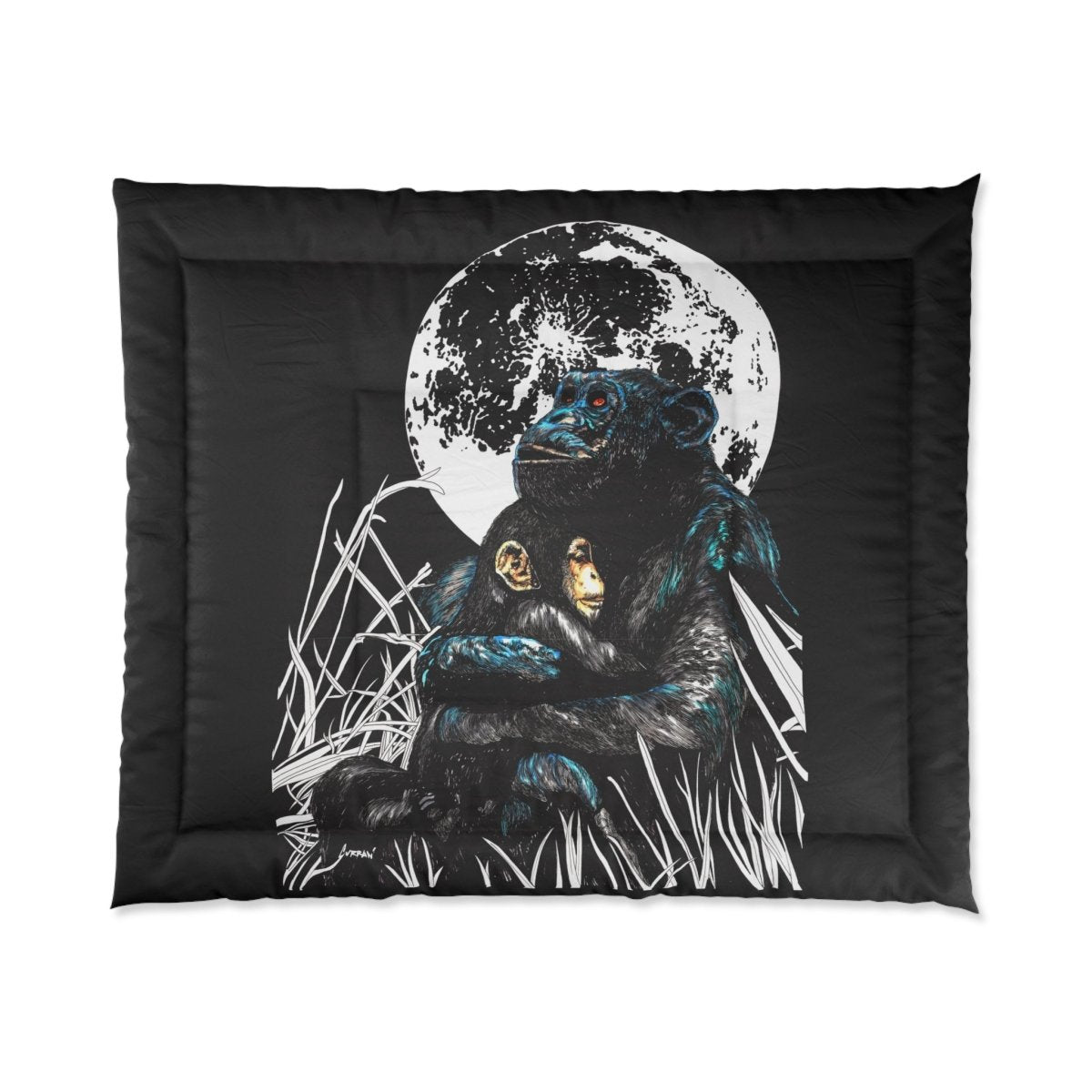 Embracing Love Comforter - Artistic Gorilla and Child Design for Cozy Bedrooms - Curran Artworks