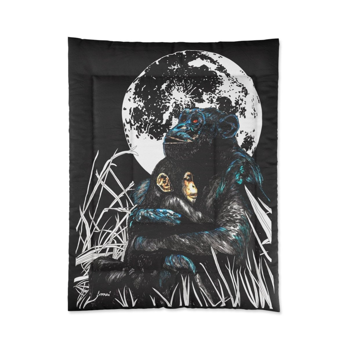 Embracing Love Comforter - Artistic Gorilla and Child Design for Cozy Bedrooms - Curran Artworks