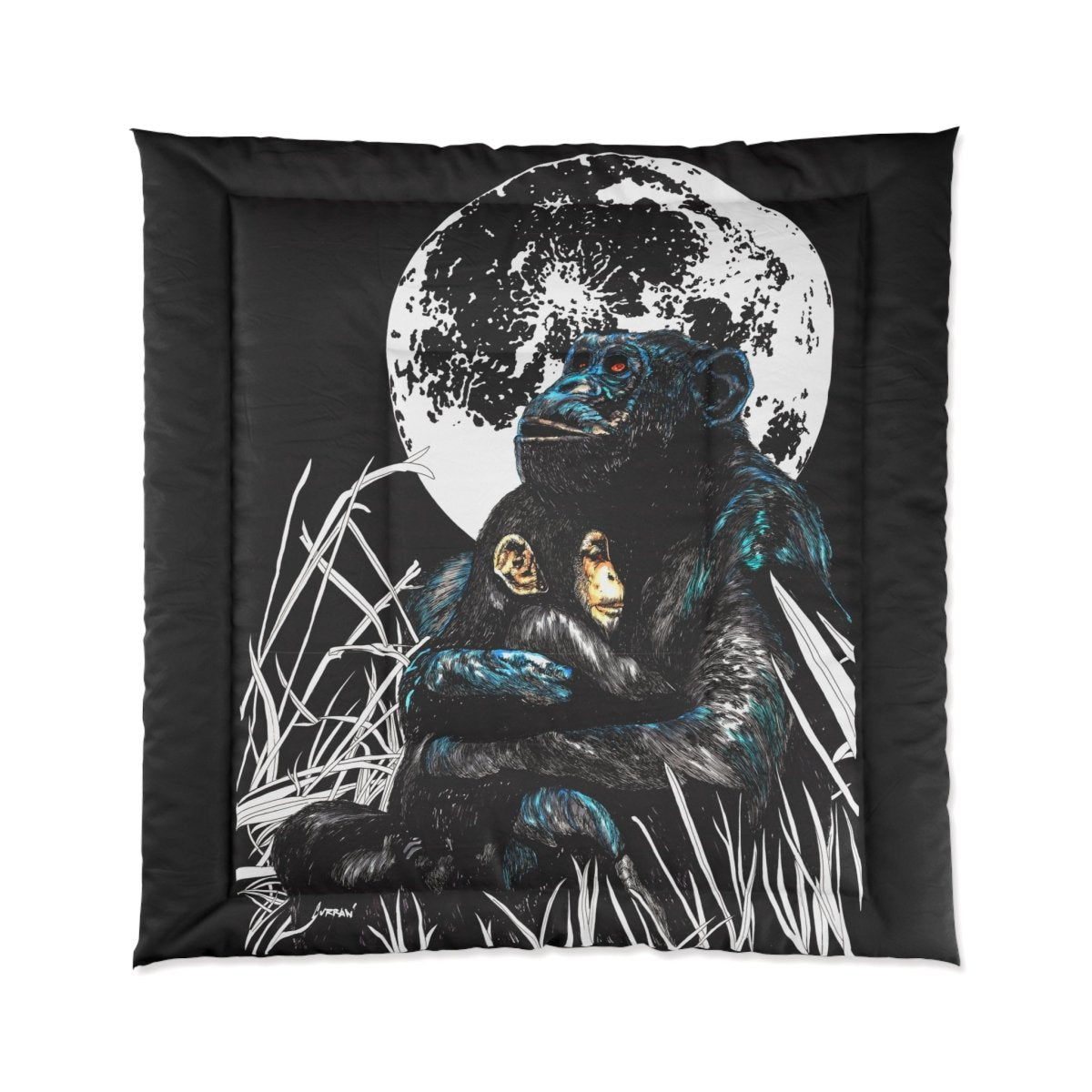 Embracing Love Comforter - Artistic Gorilla and Child Design for Cozy Bedrooms - Curran Artworks