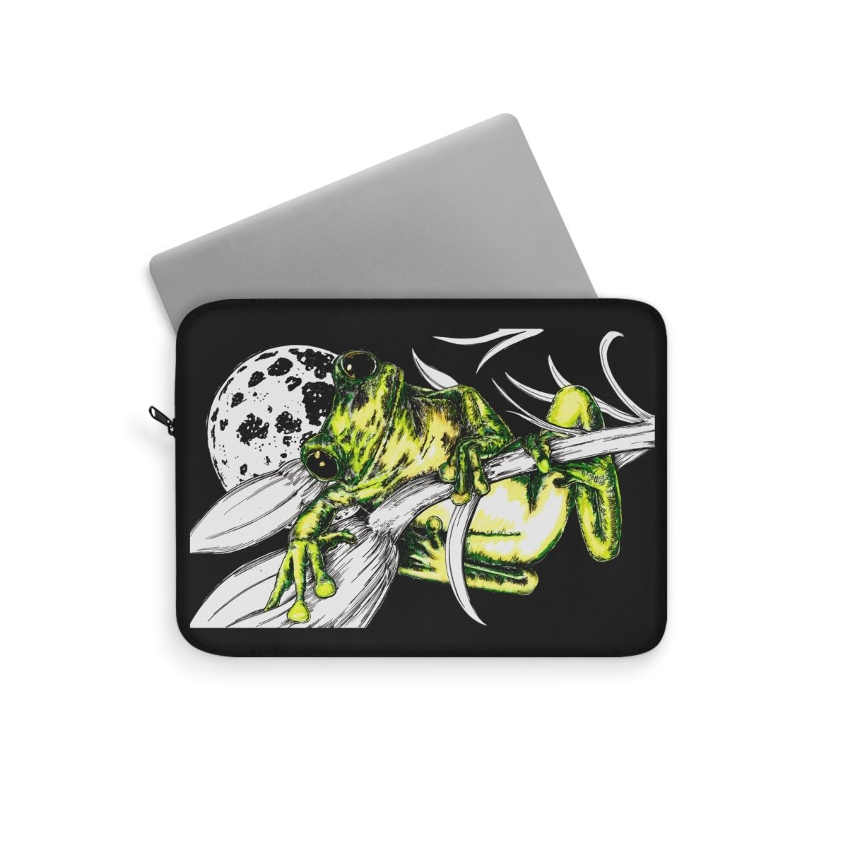 Frog Art Laptop Sleeve - Eco - Friendly Green Frog Design - Curran Artworks