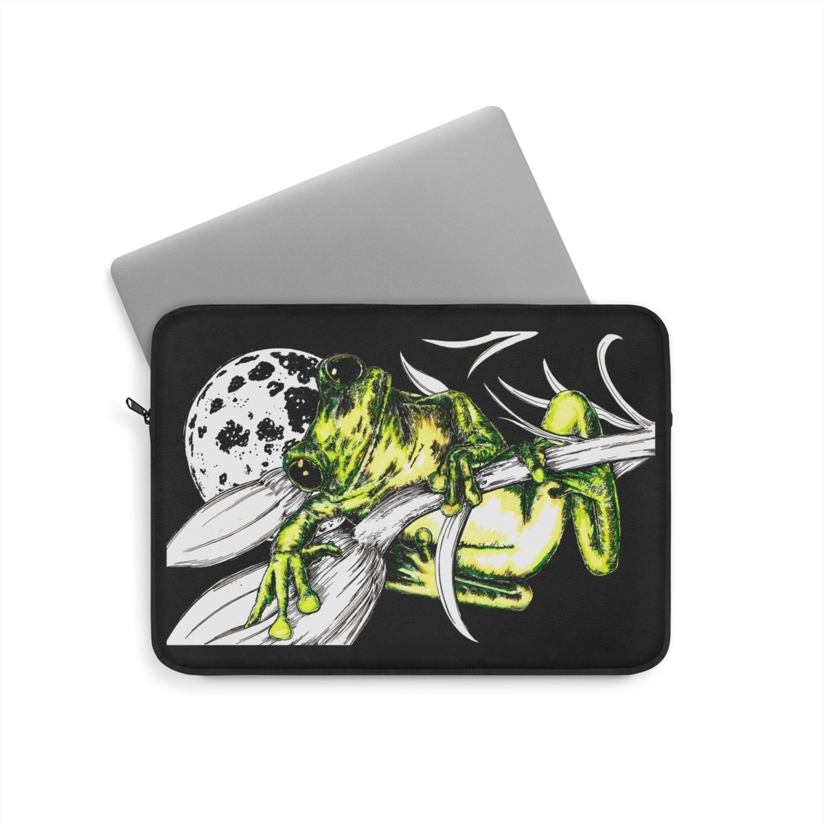 Frog Art Laptop Sleeve - Eco - Friendly Green Frog Design - Curran Artworks