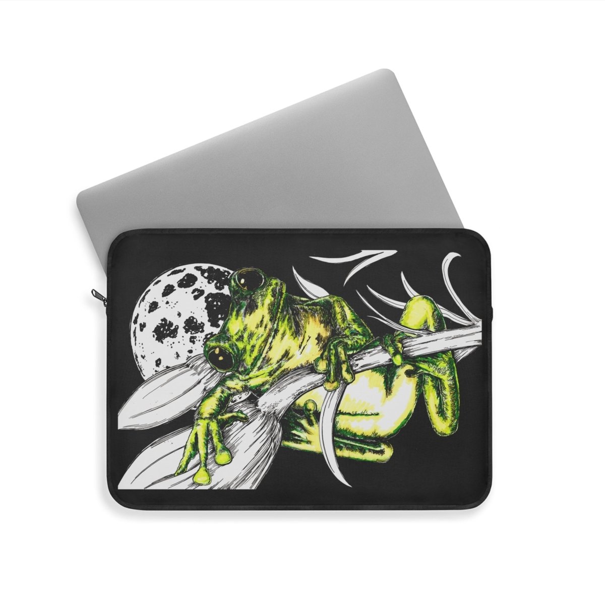 Frog Art Laptop Sleeve - Eco - Friendly Green Frog Design - Curran Artworks