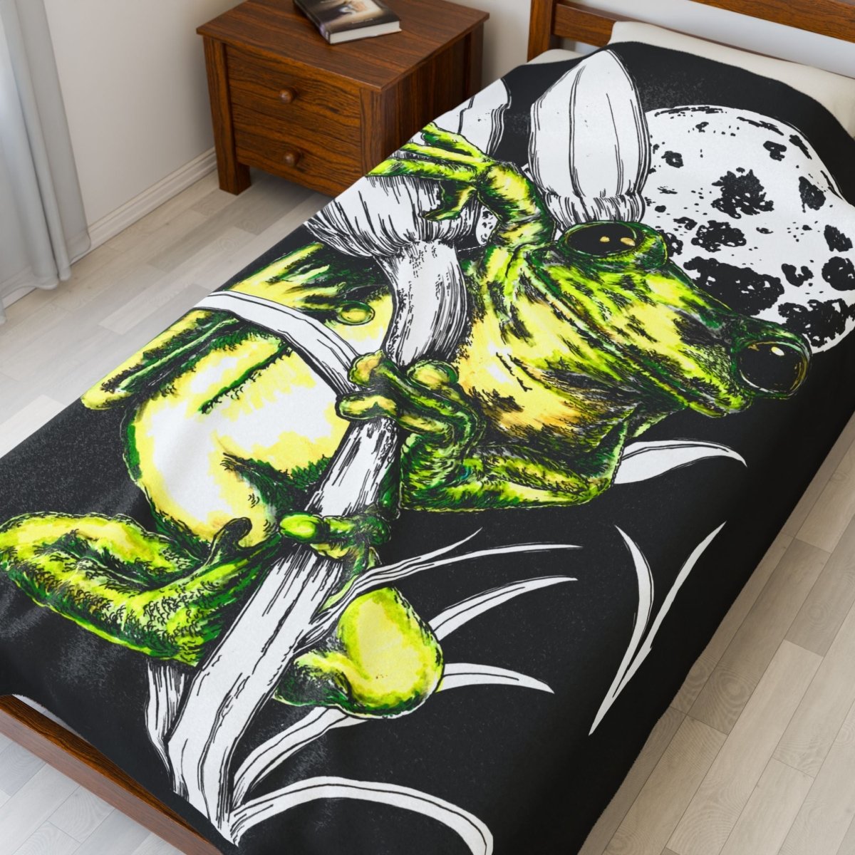 Frog Moon Velveteen Plush Blanket - Cozy & Unique Home Decor - Curran Artworks