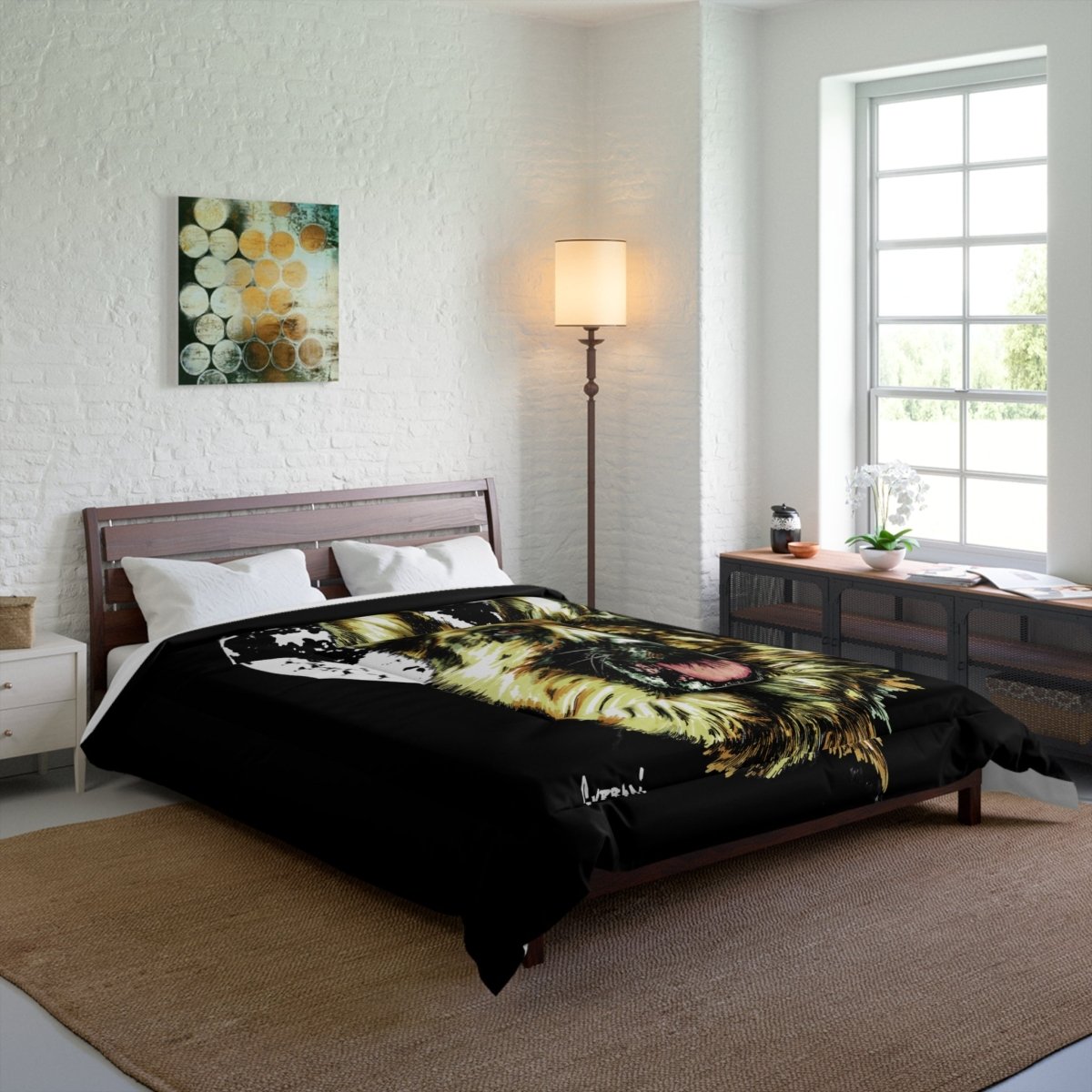 German Sheppard at Moon Comforter - German Shepherd Art Bedding - Curran Artworks