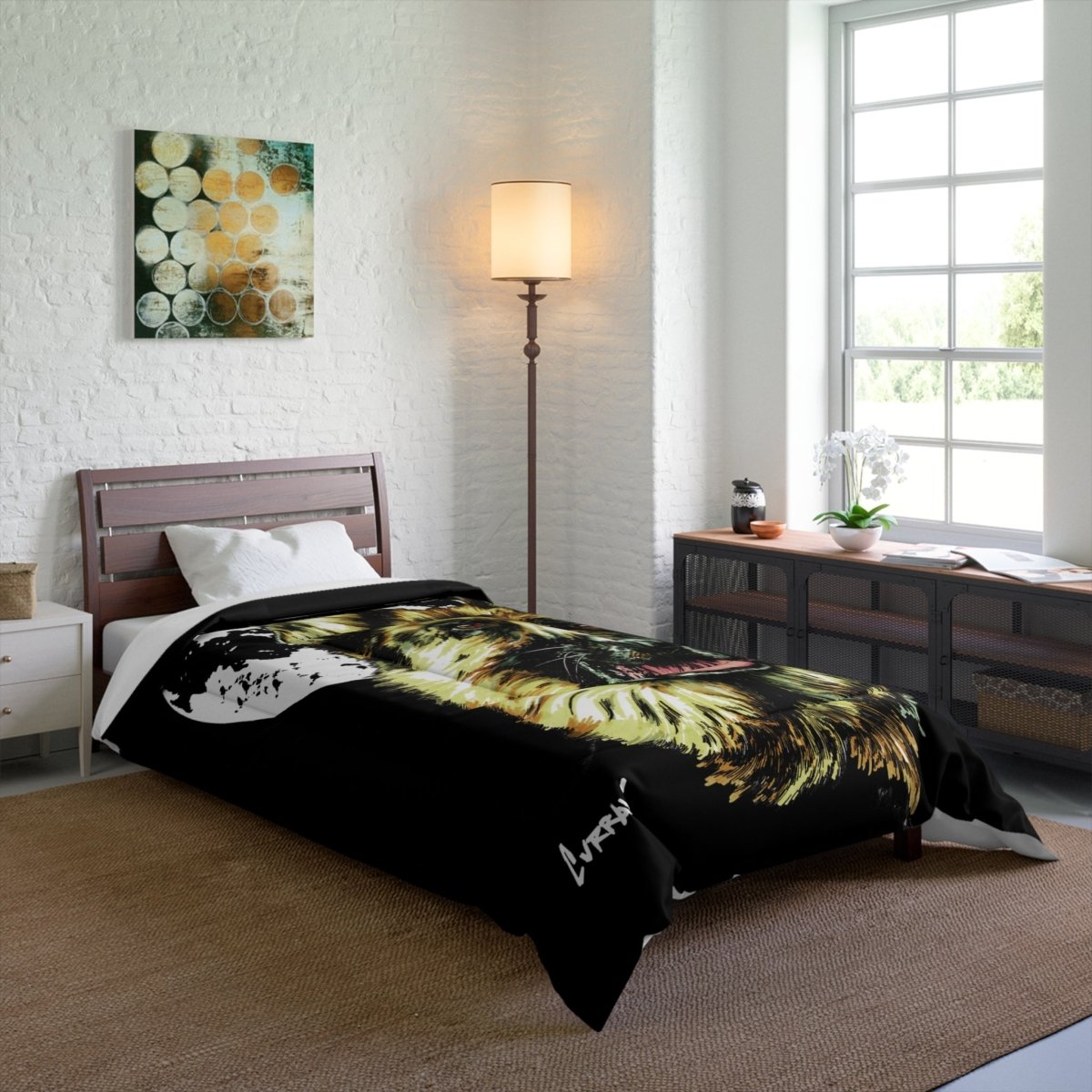 German Sheppard at Moon Comforter - German Shepherd Art Bedding - Curran Artworks