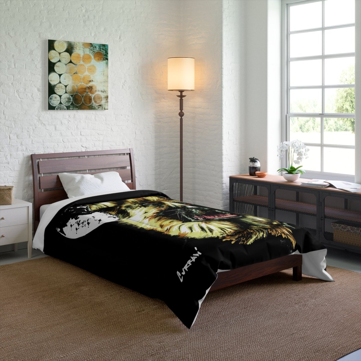 German Sheppard at Moon Comforter - German Shepherd Art Bedding - Curran Artworks