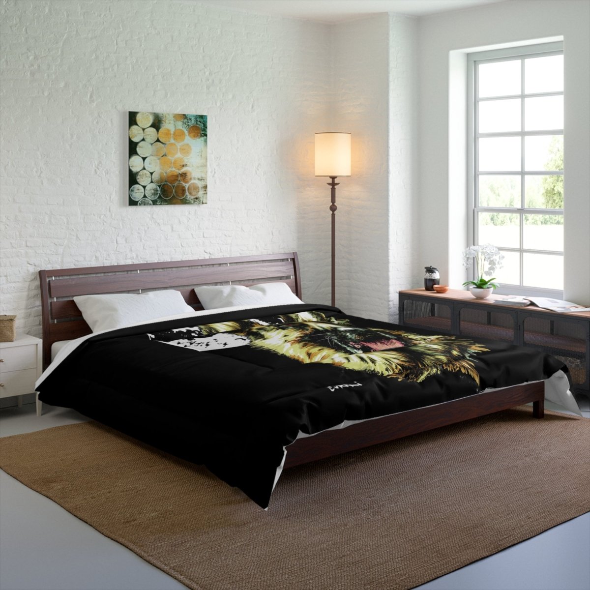 German Sheppard at Moon Comforter - German Shepherd Art Bedding - Curran Artworks