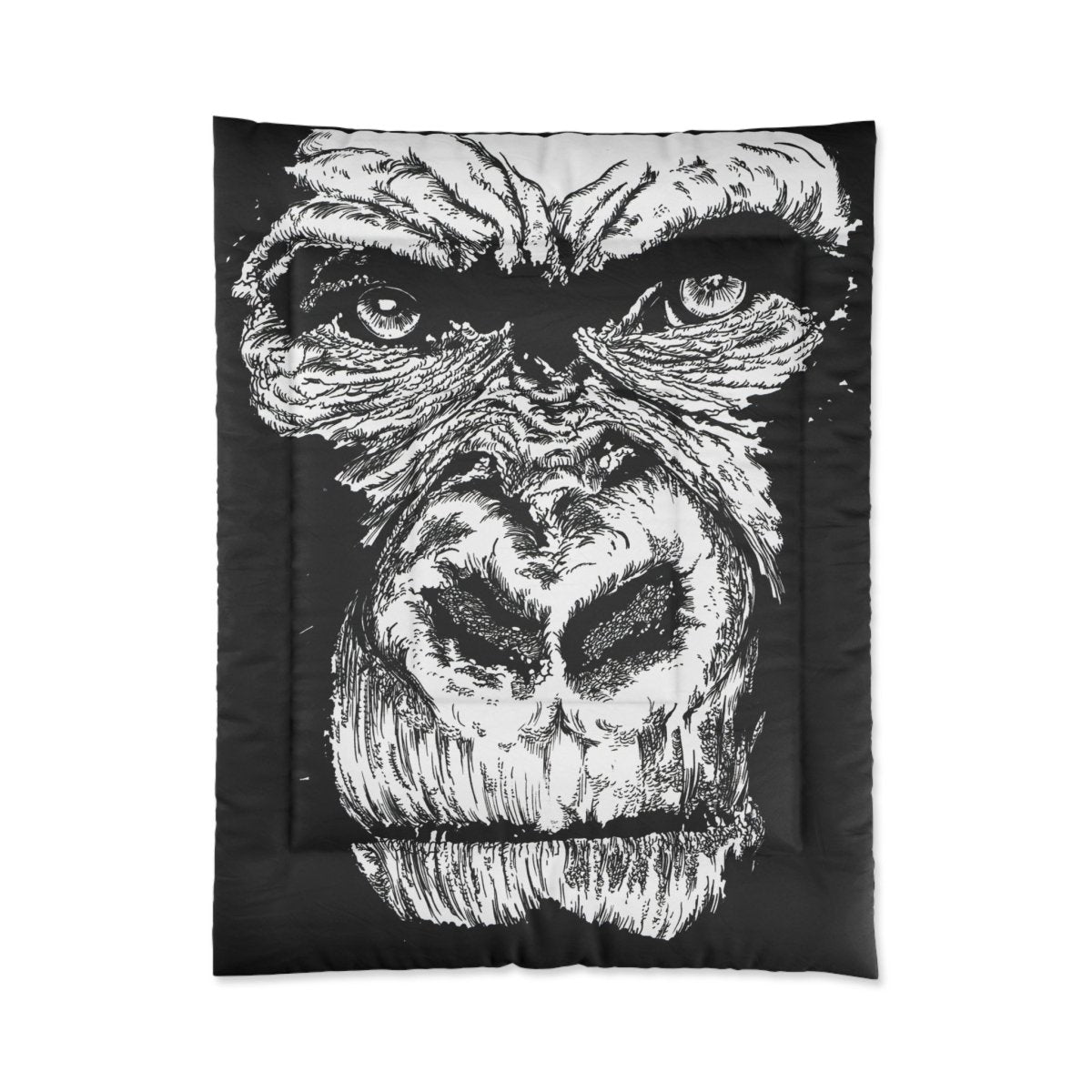 Gorilla Face Comforter | Black and White Animal Artwork for Cozy Bedrooms - Curran Artworks