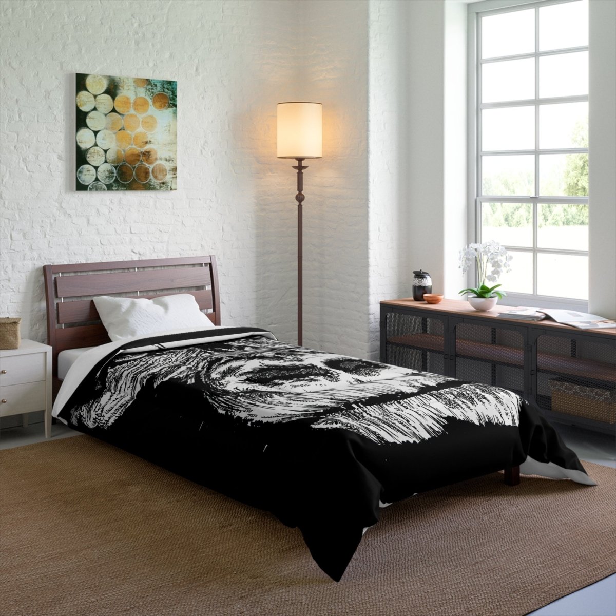 Gorilla Face Comforter | Black and White Animal Artwork for Cozy Bedrooms - Curran Artworks