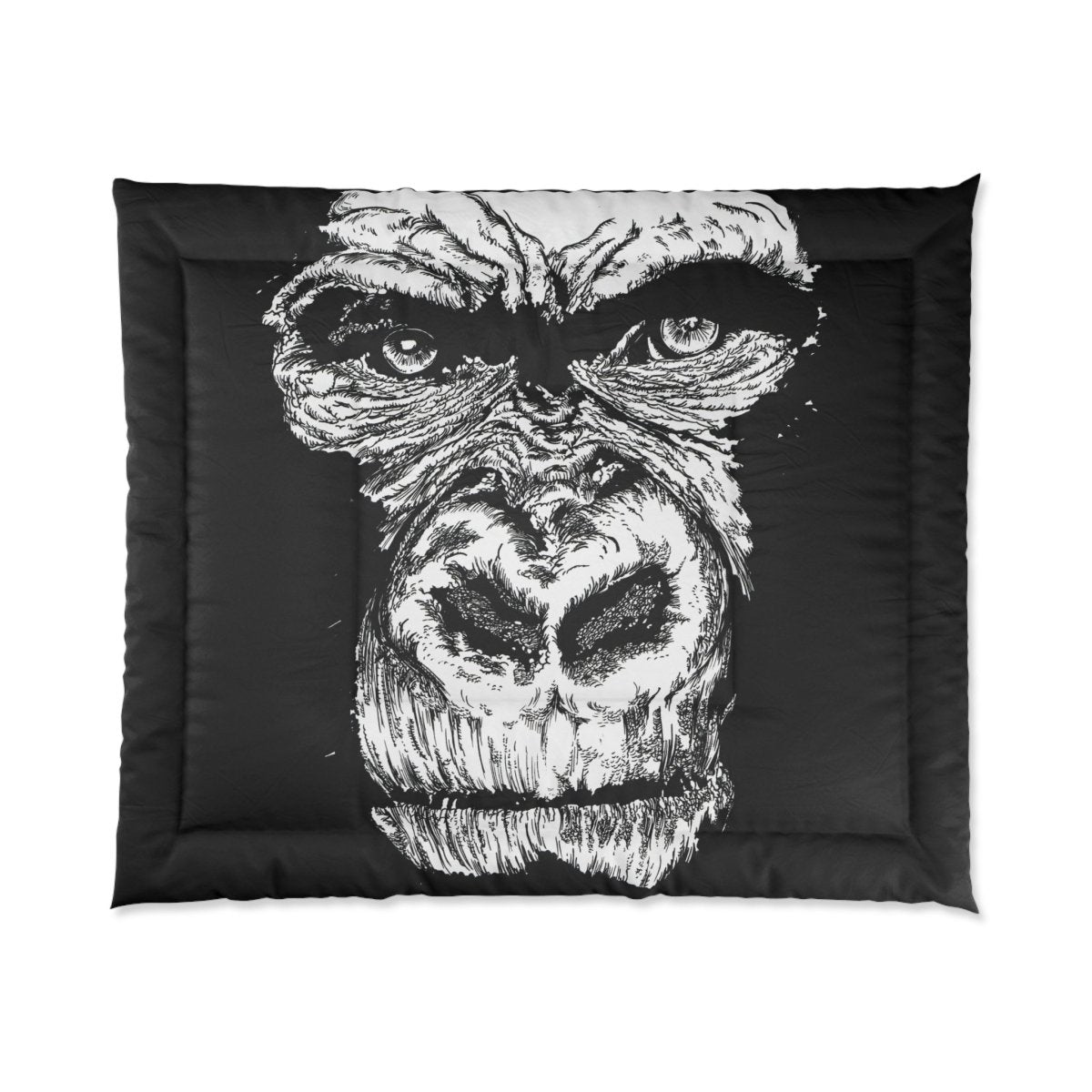 Gorilla Face Comforter | Black and White Animal Artwork for Cozy Bedrooms - Curran Artworks