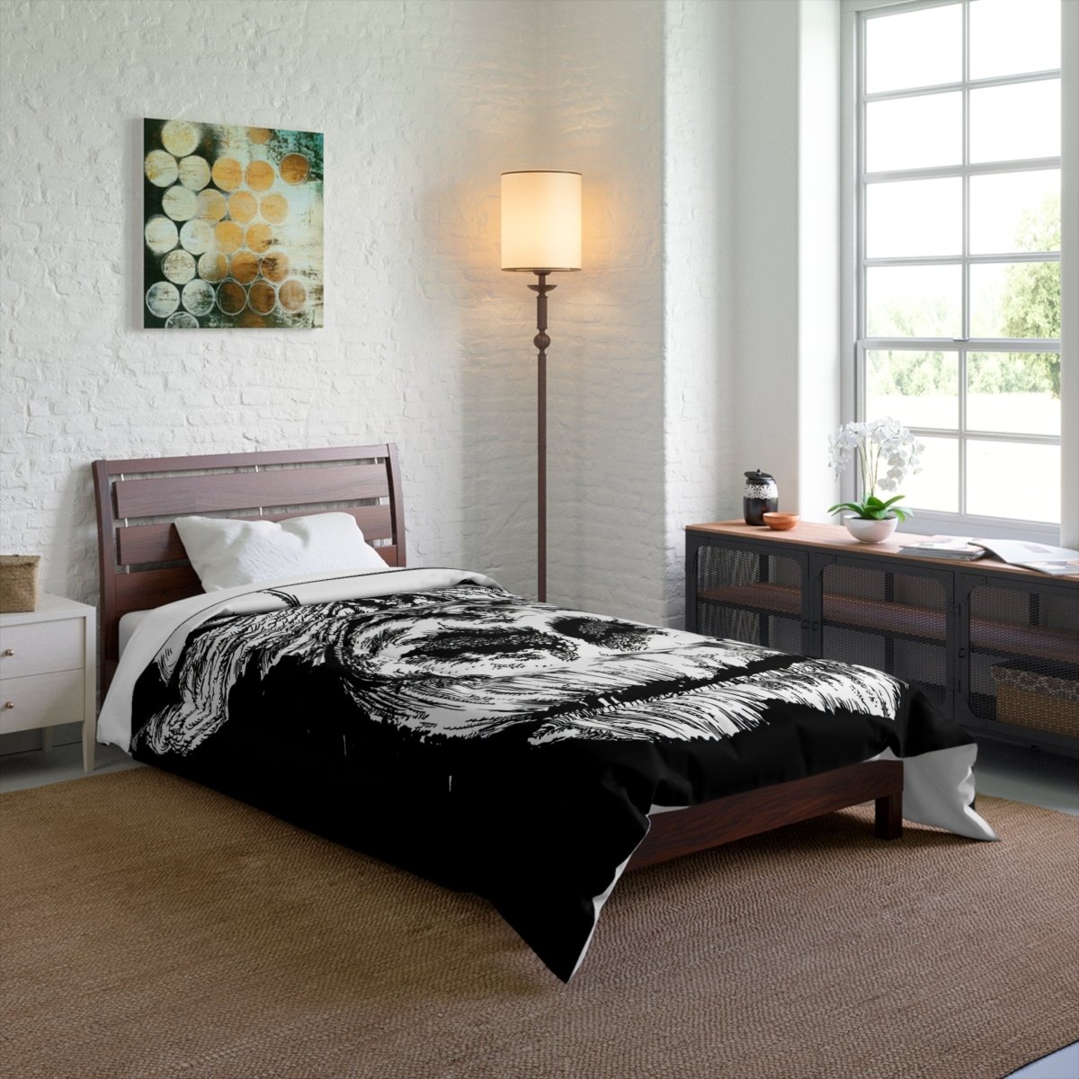 Gorilla Face Comforter | Black and White Animal Artwork for Cozy Bedrooms - Curran Artworks