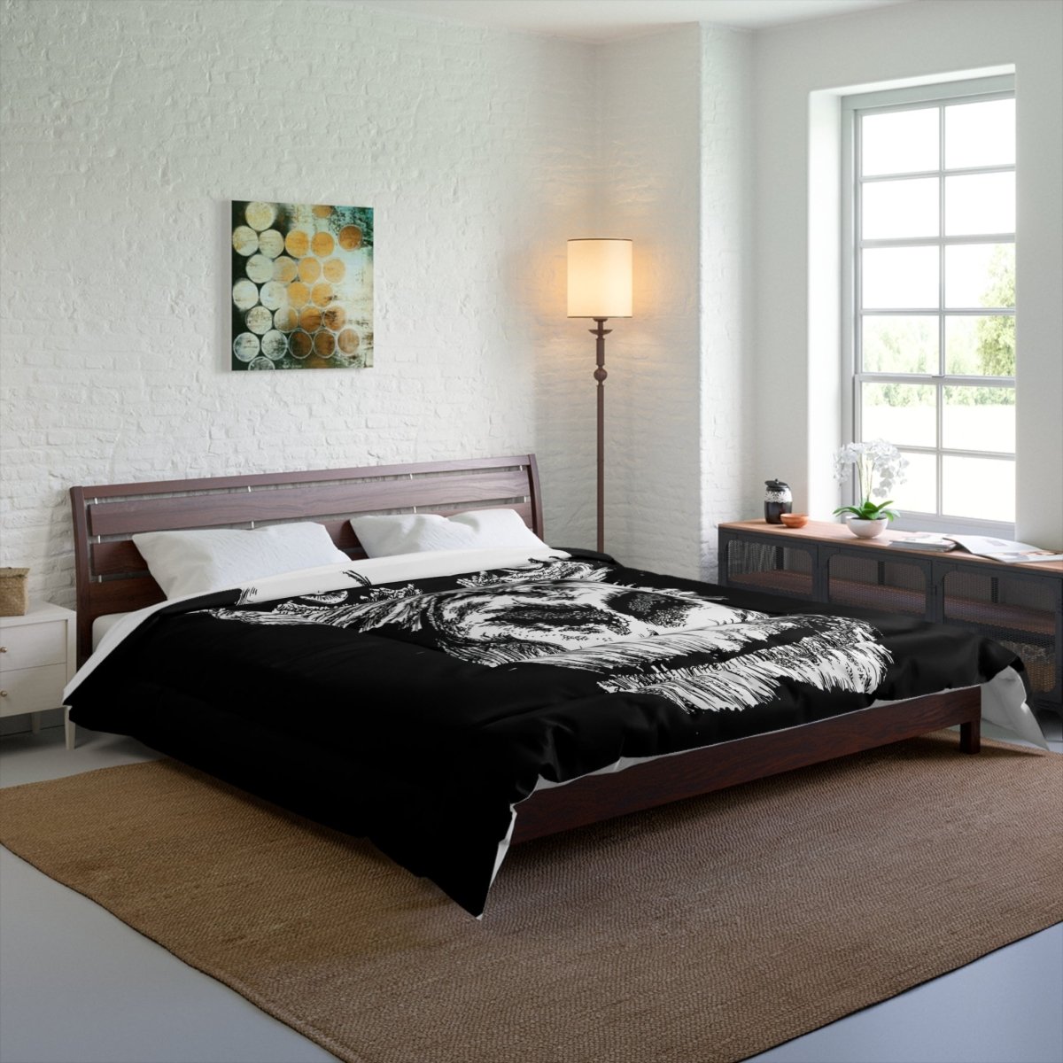 Gorilla Face Comforter | Black and White Animal Artwork for Cozy Bedrooms - Curran Artworks