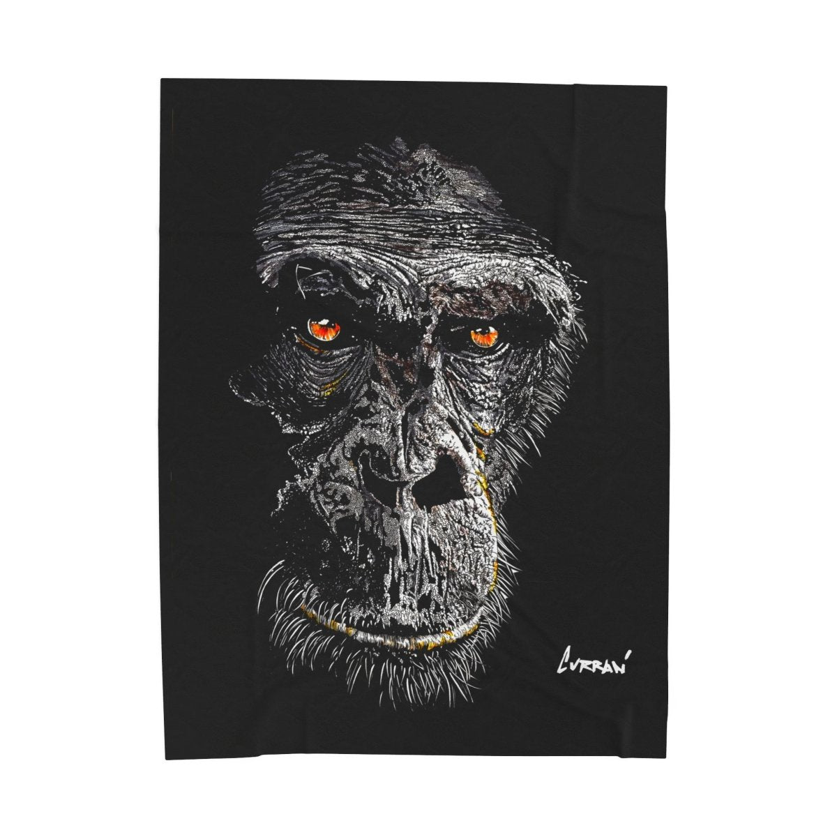 Gorilla Face Velveteen Plush Blanket - Soft Cozy Throw for Animal Lovers - Curran Artworks