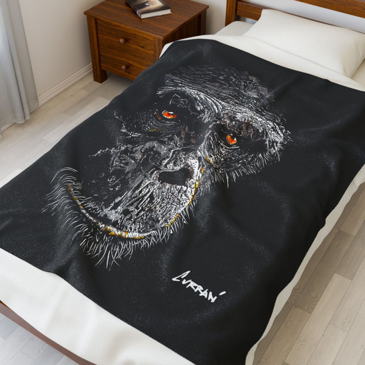 Gorilla Face Velveteen Plush Blanket - Soft Cozy Throw for Animal Lovers - Curran Artworks
