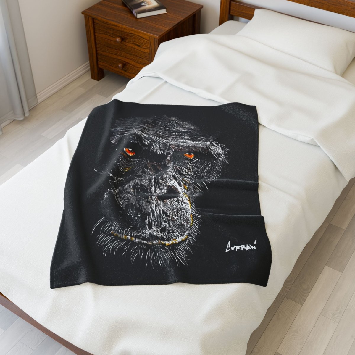 Gorilla Face Velveteen Plush Blanket - Soft Cozy Throw for Animal Lovers - Curran Artworks