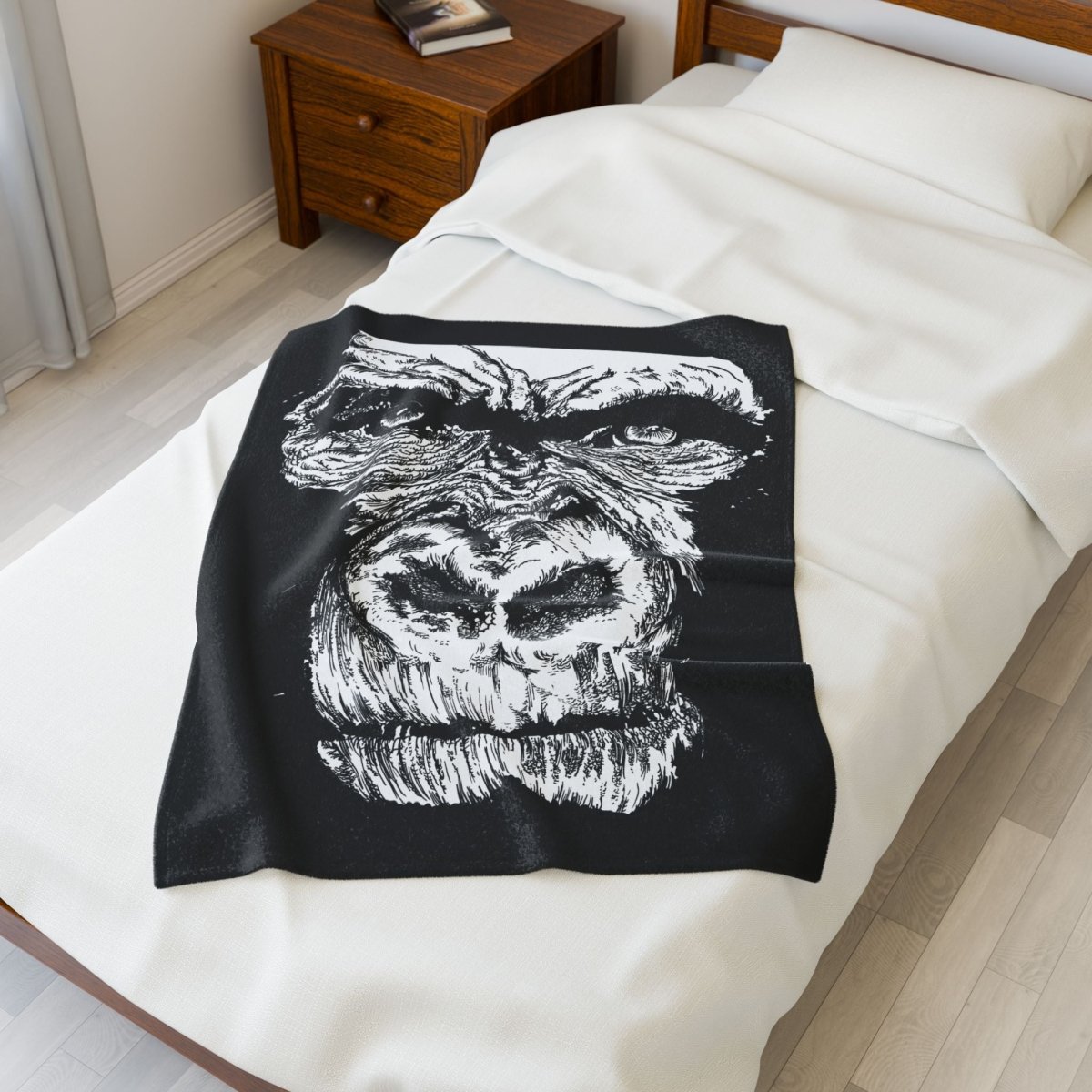 Gorilla Face Velveteen Plush Blanket - Soft, Cozy Throw for Animal Lovers - Curran Artworks
