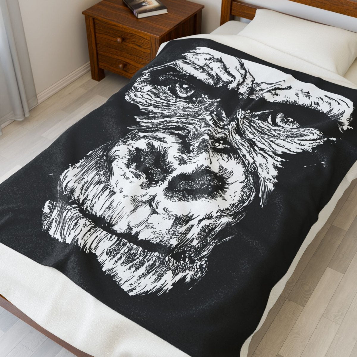 Gorilla Face Velveteen Plush Blanket - Soft, Cozy Throw for Animal Lovers - Curran Artworks