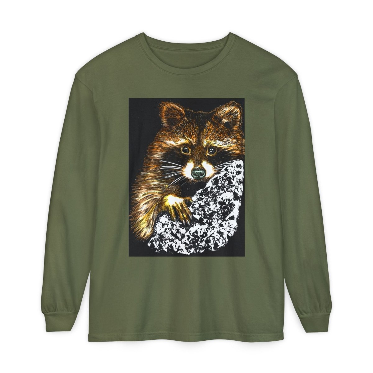 Hand - Drawn Raccoon Design Wildlife Lover's Long Sleeve T-Shirt - Curran Artworks