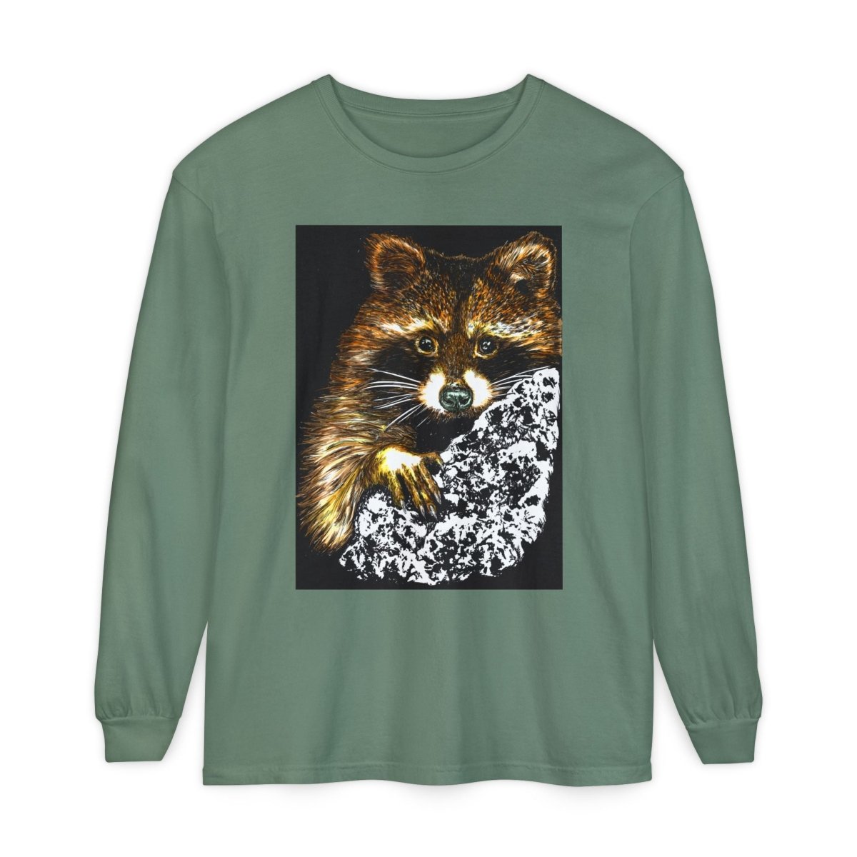 Hand - Drawn Raccoon Design Wildlife Lover's Long Sleeve T-Shirt - Curran Artworks