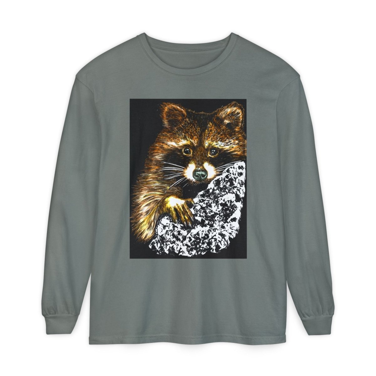 Hand - Drawn Raccoon Design Wildlife Lover's Long Sleeve T-Shirt - Curran Artworks